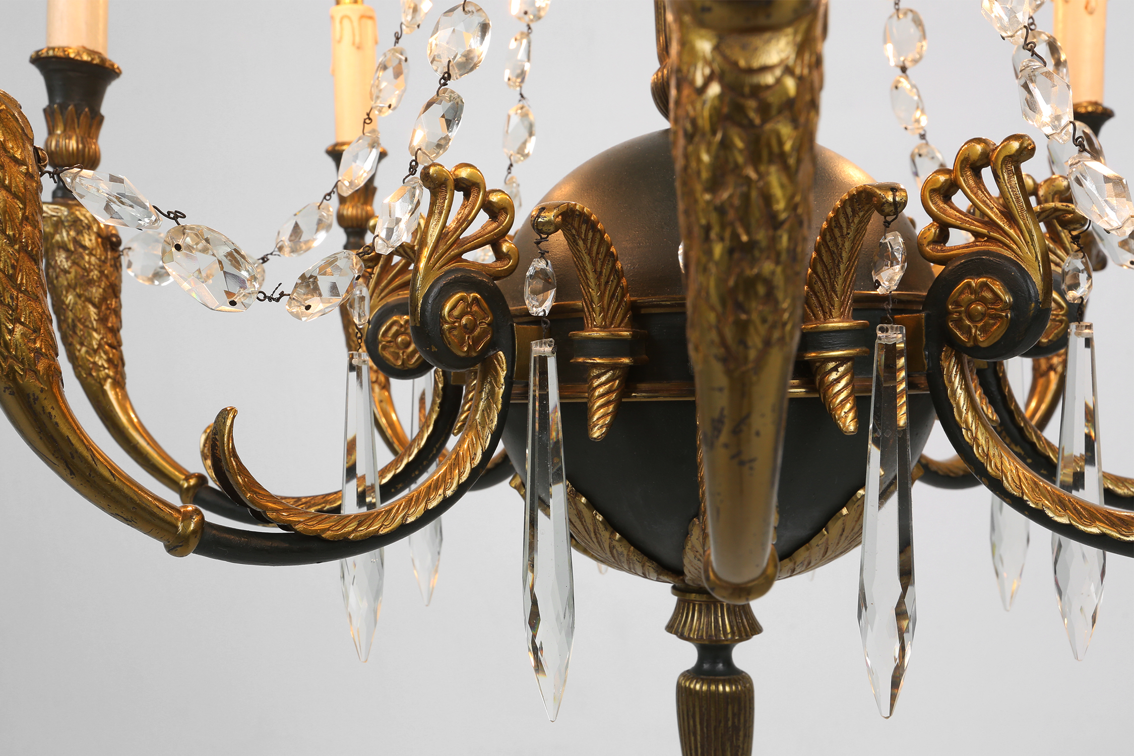 Impressive set of a large bronze Empire Chandelier with 2 wall lights, Belgium ca. 1950thumbnail